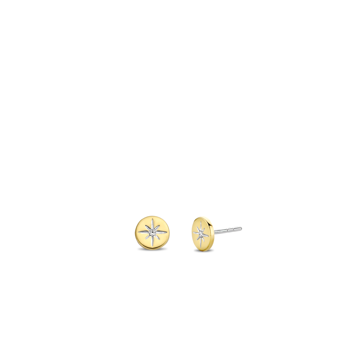 Deze goldplated zilveren oorstekers hebben een witte zirkonia als oogverblindend middelpunt, met eromheen een prachtige ster gegraveerd. Combineer met ring, hanger of armband.