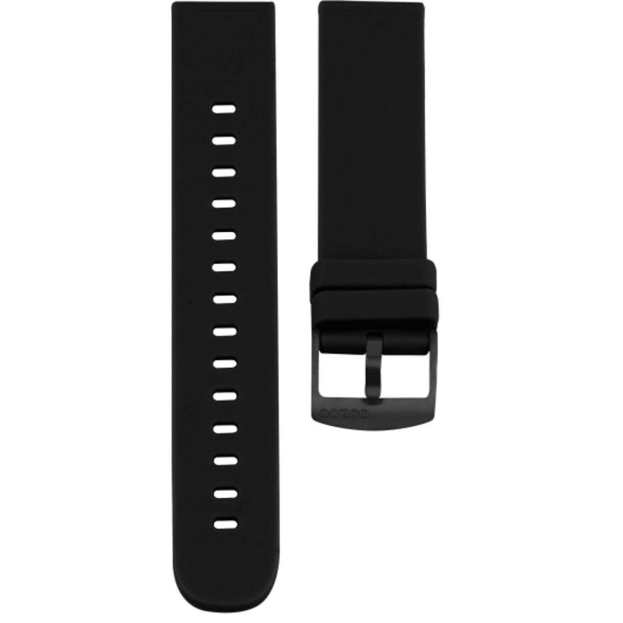 Rubberen horlogeband 20mm breed voor de smartwatches van Oozoo
Kleur zwart met een zwarte gesp