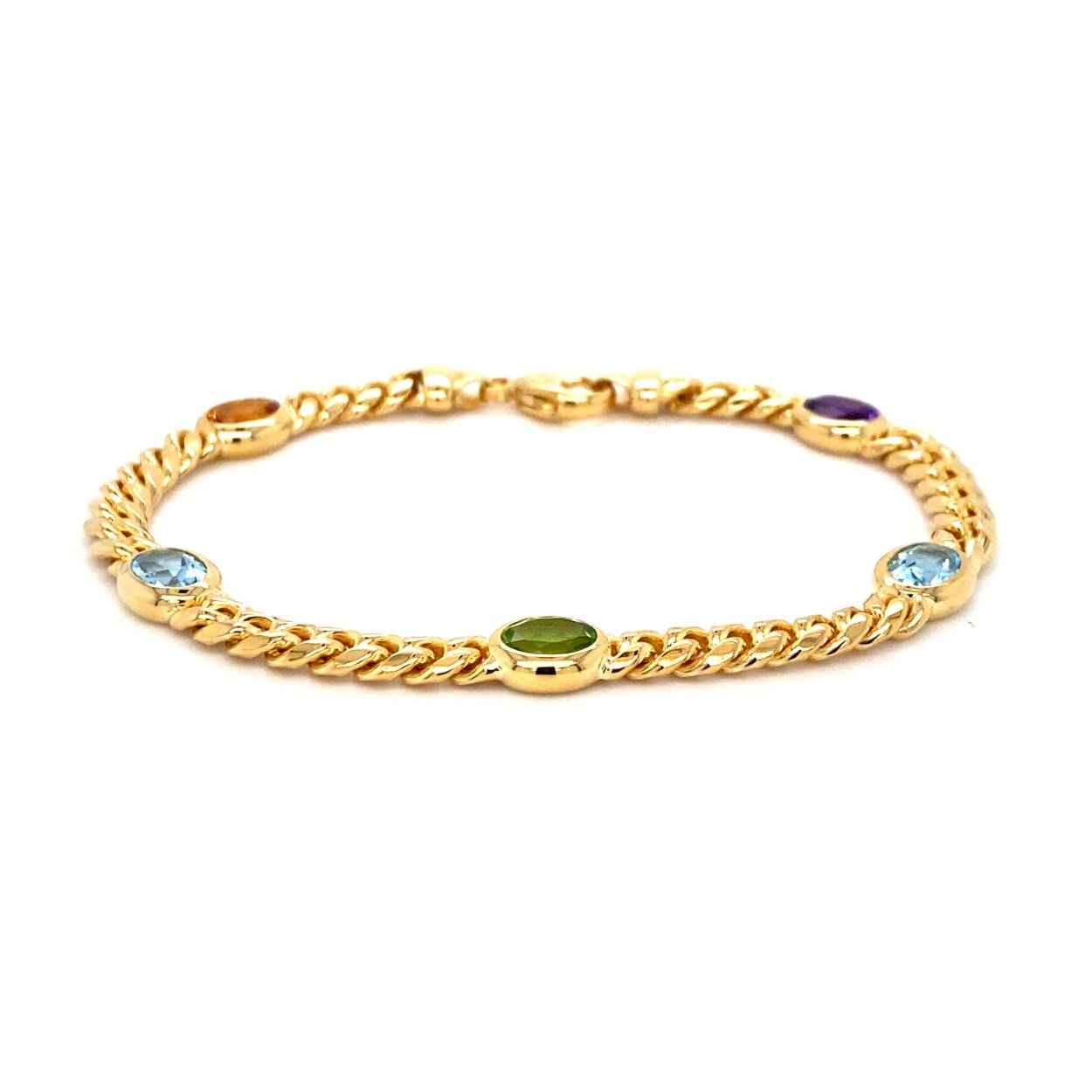 gourmet edelsteenarmband "Maxima"met ovaal geslepen citrien, blauwe topaas, perdoot en amethist