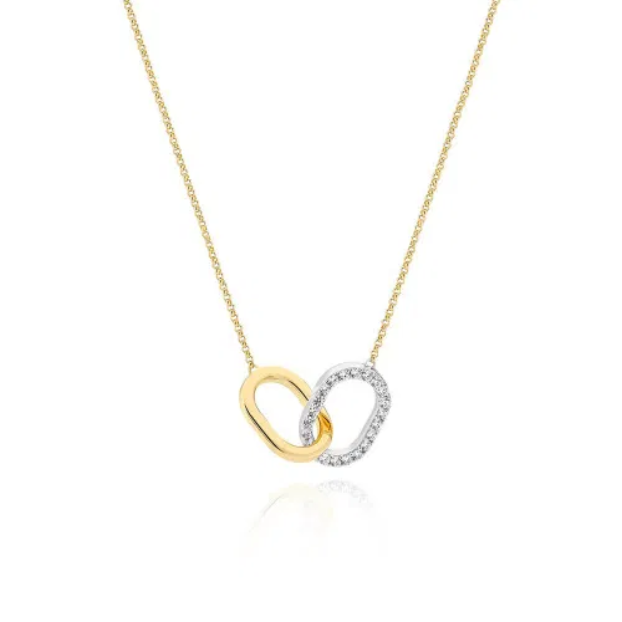 Ketting gemaakt van 18 karaats verguld 925 sterling zilver en 925 sterling zilver met gerhodineerd oppervlak, gepolijst oppervlak en hoorn met facetgeslepen witte zirkonia.

Afmetingen ketting: lengte 12,5 mm, dikte 2 mm, kettinglengte tot 45 cm - verstelbaar