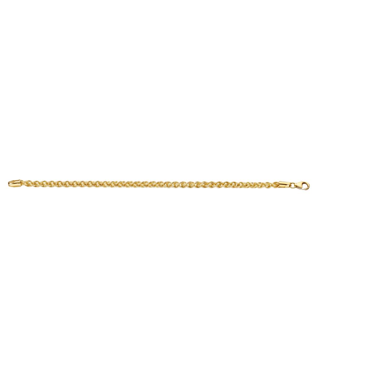 14krt geelgouden collier met zilverkern. Schakel: Spiga. Diameter: 5mm. Lengte: 45cm. Bijpassende armband mogelijk.

Fjory sieraden zijn gemaakt uit 14 karaat echt goud. 
Deze sieraden zijn massief gemaakt met een zilveren kern. 

Veel sieraden worden tegenwoordig hol gemaakt. Een hol sieraad heeft  een  groot risico van deuken en gaat niet lang mee.  

Door het sieraad te vullen  met zilver heeft Fjory een massief sieraad gecreëerd dat mooi blijft doordat het deuk vrij blijft, zeer geschikt is voor onbezorgd dagelijks dragen.  Een unieke combinatie van de beste edelmetalen.

Voordeel is tevens dat de prijs een stuk lager ligt dan massief goud. 