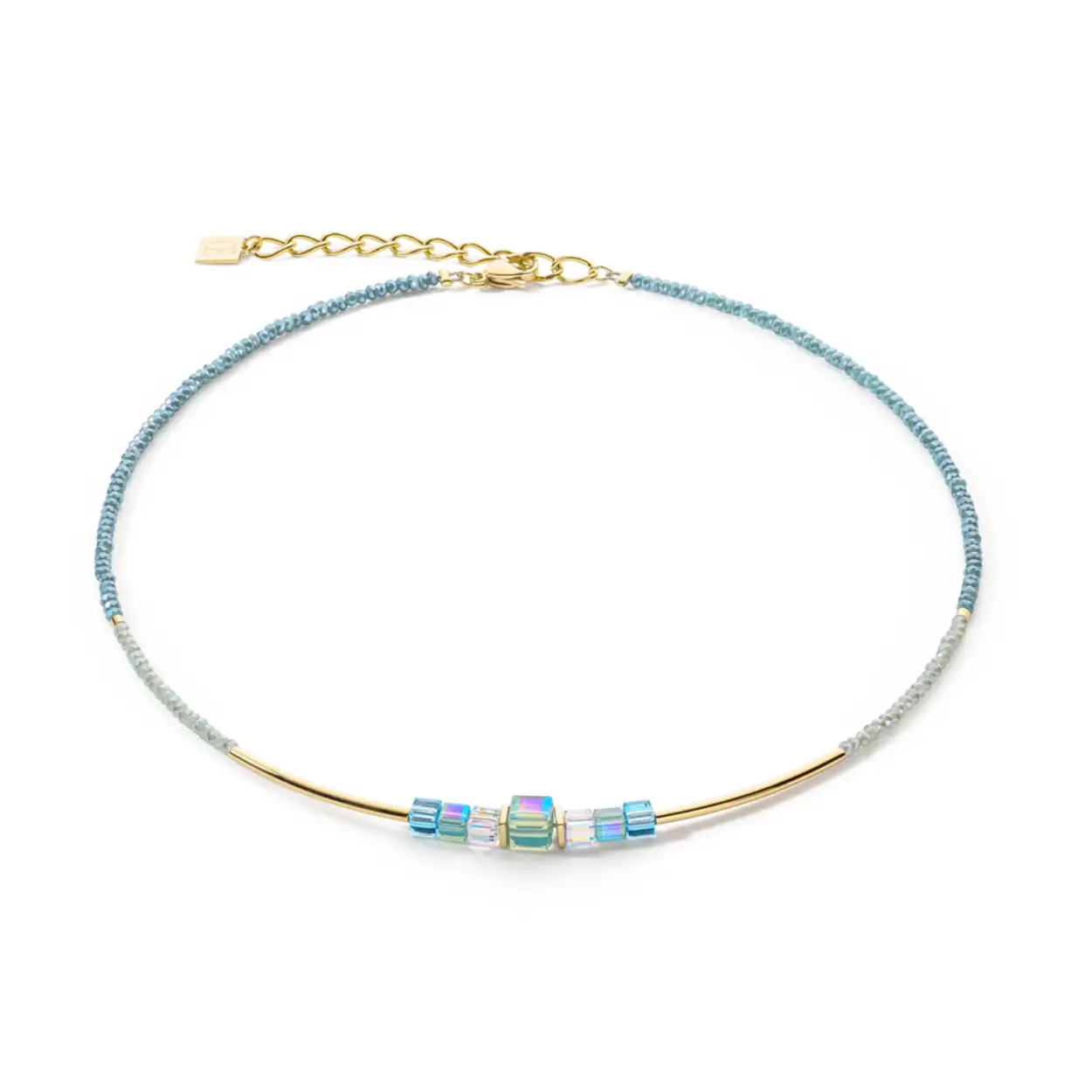 Cube Story Minimalistic Necklace Gold-Turquoise