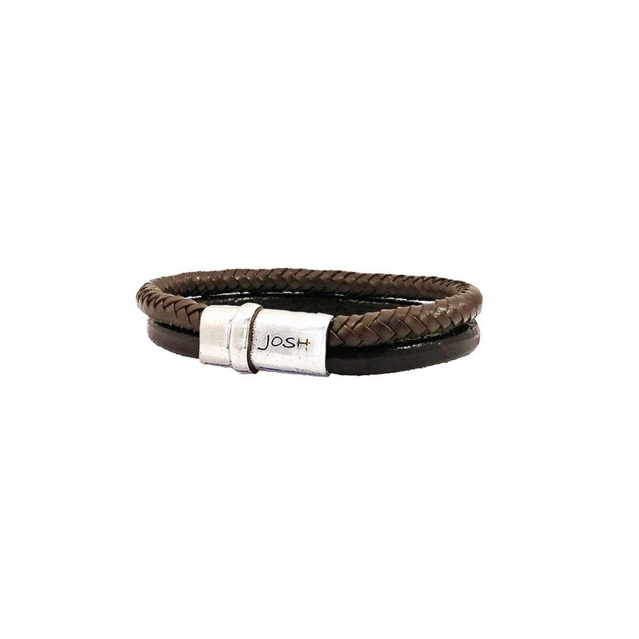 Josh armband verzilverd 09177-BROWN-L