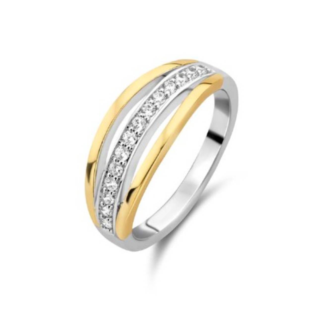 zilveren ring, zilver/verguld+zirc. mt54