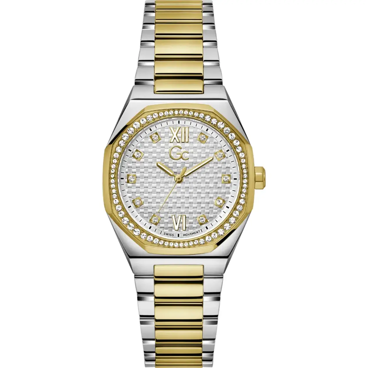GC horloge met stalen band, bicolor 6kant+zirconias