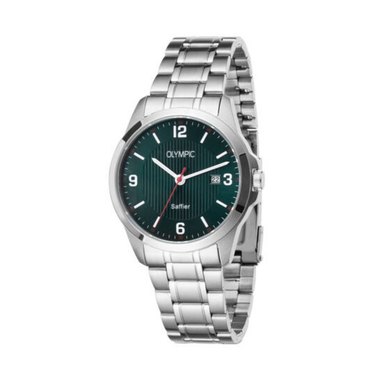 Olympic OL26HSS318 THOMAS Horloge - Staal - Staal - Groen - 39mm
Dit unieke Olympic horloge met artikelnummer: OL26HSS318 is een klassiek horloge. De ronde stalen kast heeft een gladde bezel en een groene wijzerplaat met een datum aanduiding. Aan de kast zit een stalen schakelband met een vouwsluiting. Het horloge heeft een saffierglas een doorsnee van 39mm en is 10ATM. 

Waterdichtheid 10ATM
Dit horloge is bestand tegen water bij het zwemmen en douchen. Dit horloge is niet bestand tegen (grote) waterdruk dus je kunt er niet mee duiken.
Waterdichtheid  5ATM
Dit horloge is regen en spatwaterdicht. Niet geschikt om mee te zwemmen en douchen.
Waterdichtheid 3ATM
Dit horloge is spatwaterdicht. Niet geschikt om mee te zwemmen en douchen.

Het merk:
Een mooi horloge hoeft niet duur te zijn! Het Nederlandse horlogemerk Olympic levert stoere chronografen, slimline series, digitale uurwerken en elegante dameshorloges. De prijs-kwaliteitverhouding staat bij Olympic hoog in het vaandel met prijzen die uiteenlopen van € 34,95 tot en met € 159,00.

100% Nederlands ontwerp, waterdicht en standaard 3 jaar fabrieksgarantie.

Specificaties:
- Ronde kast 39mm
- Stalen horlogekast
- Groene wijzerplaat
- Stalen schakelband
- 10ATM 
- Standaard 3 jaar fabrieksgarantie
- Saffierglas