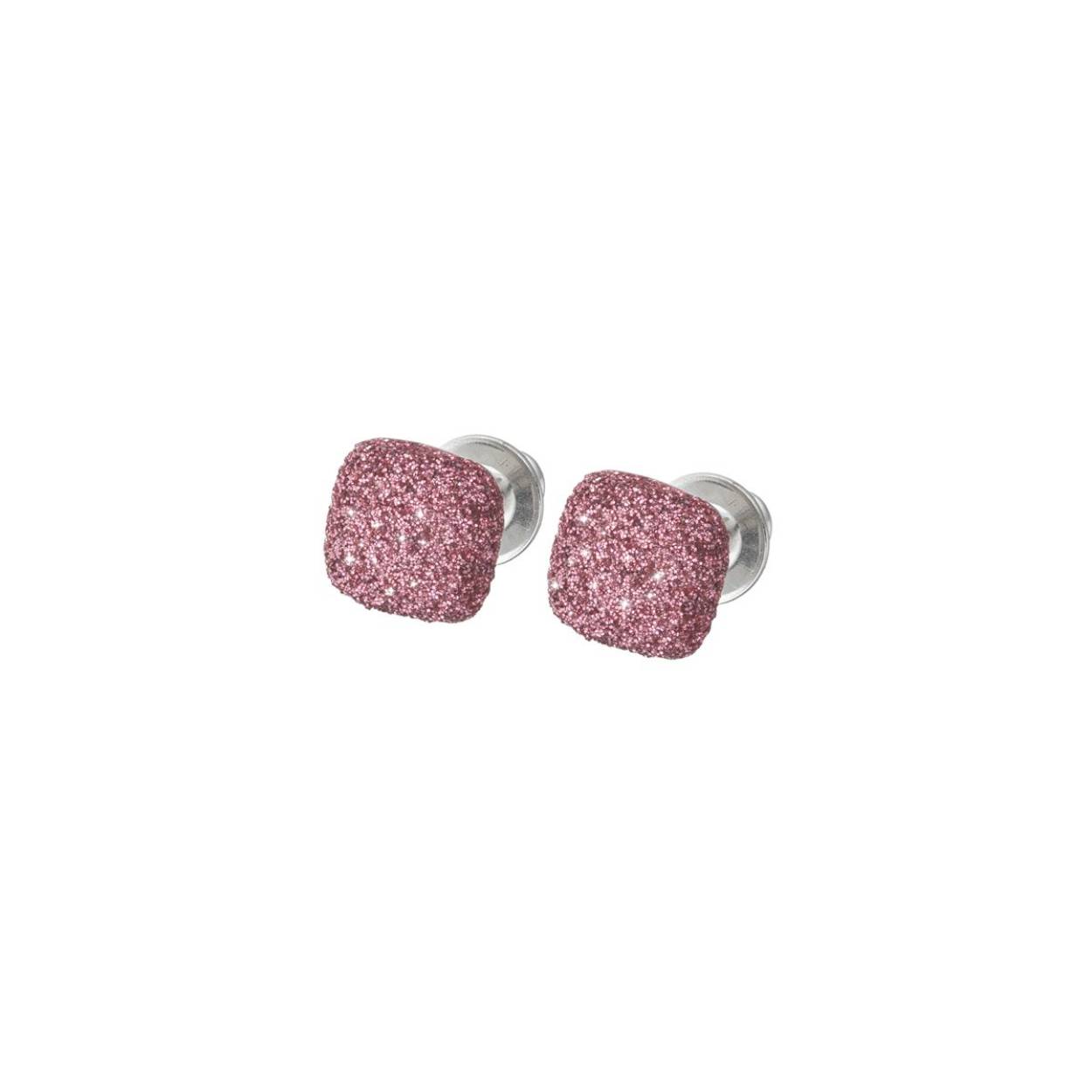 Zilveren oorstekers met roze diamantgruis. 