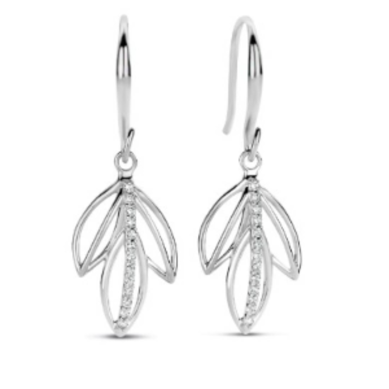 zilveren oorhangers. franse haak Blad model met zirkonia.