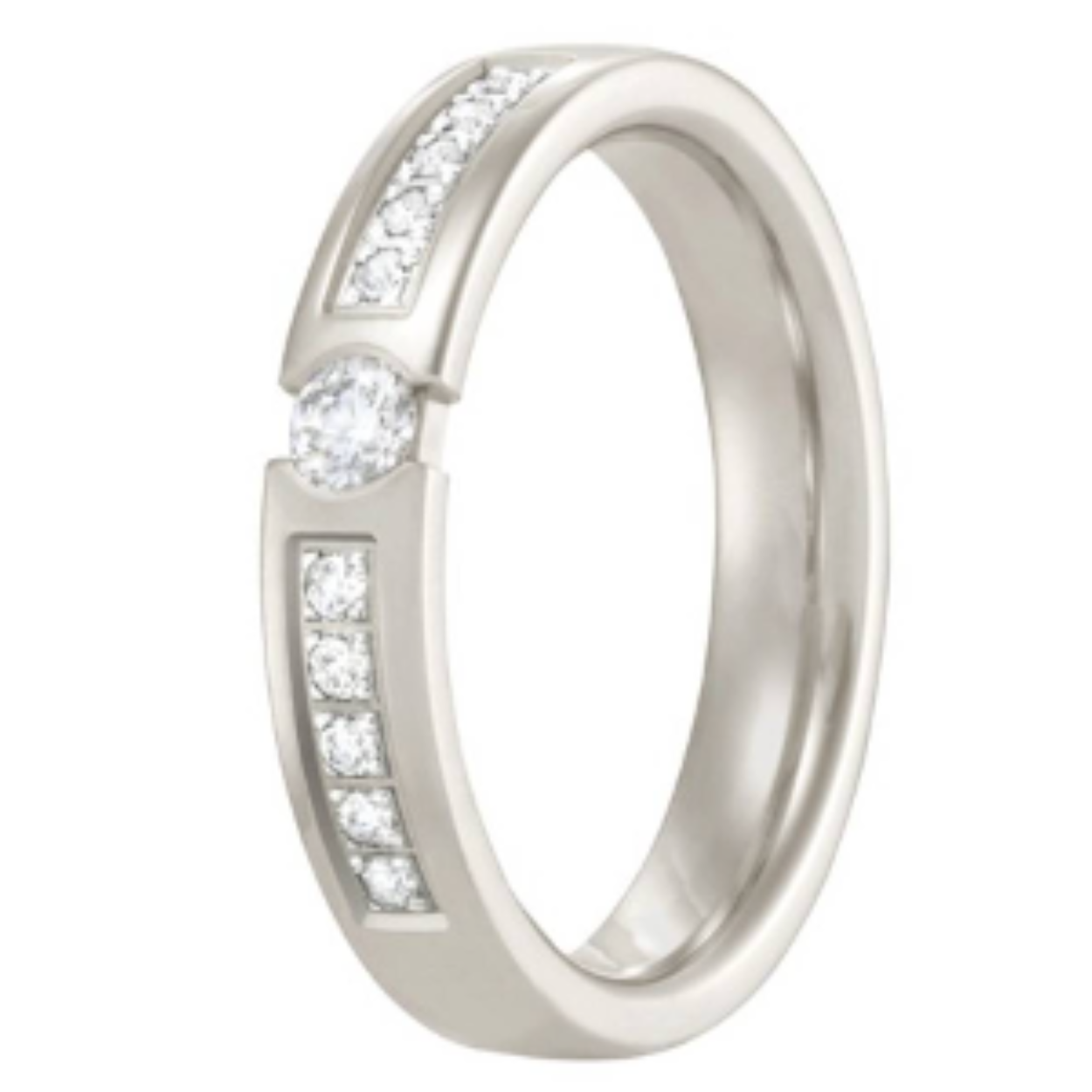 14 krt witgouden ring met 11 diamanten.