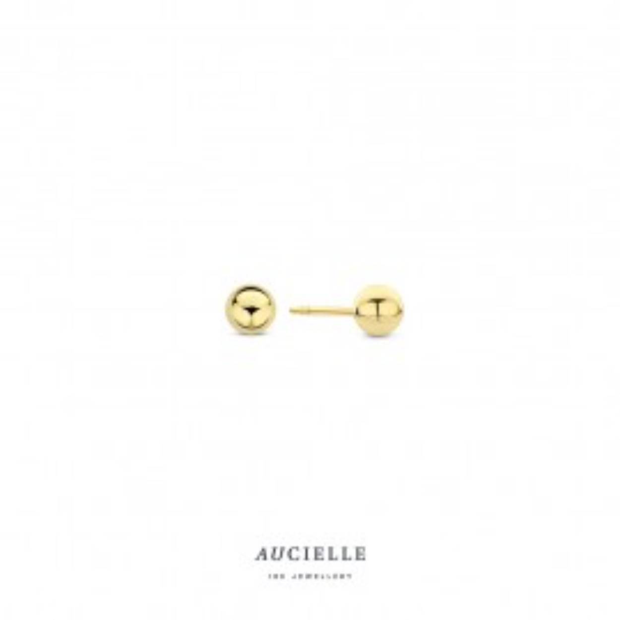 De oorstekers zijn in18 kt geelgoud. Ze zijn bolvormig met 5 mm
doormeter.