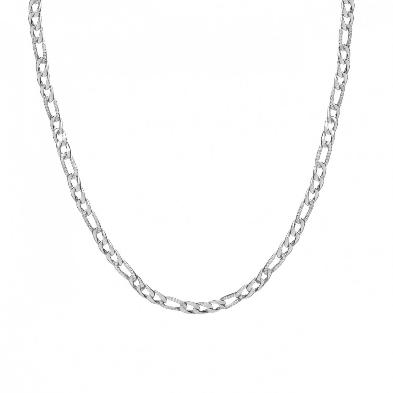 Silver chain necklaces design of links with zircons.
