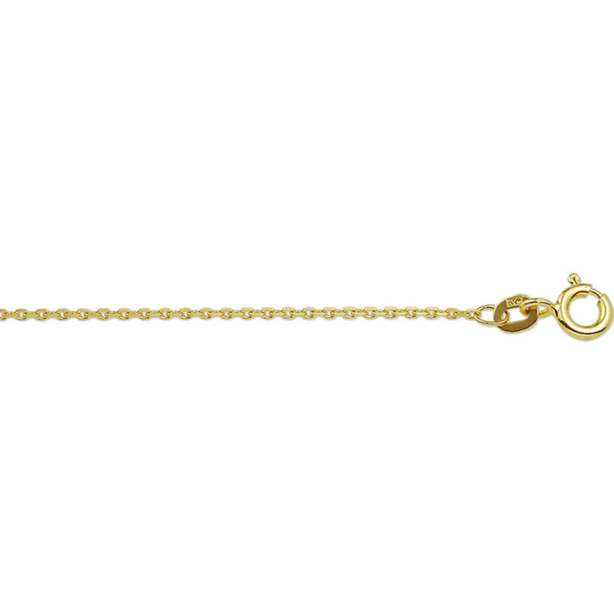 14k Geelgouden lengteartikel met 3 draaglengtes. Maat 17, 18 en 19 cm. De schakelbreedte is 1.1mm. Schakel anker gediamanteerd. 