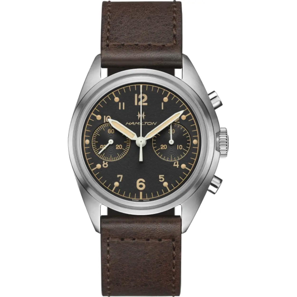 Mechanical | 40mm | H76409530

Met de opvallende vintage look van het militaire luchtvaartontwerp brengt de Khaki Pilot Pioneer Mechanical Chronograph de vorm en functie terug van chronografen gebruikt door de Britse Royal Air Force-piloten in de jaren 70. Het sterke en betrouwbare 40mm-horloge wordt aangedreven door ons exclusieve, met de hand opwindbare H-51-Si-uurwerk.

