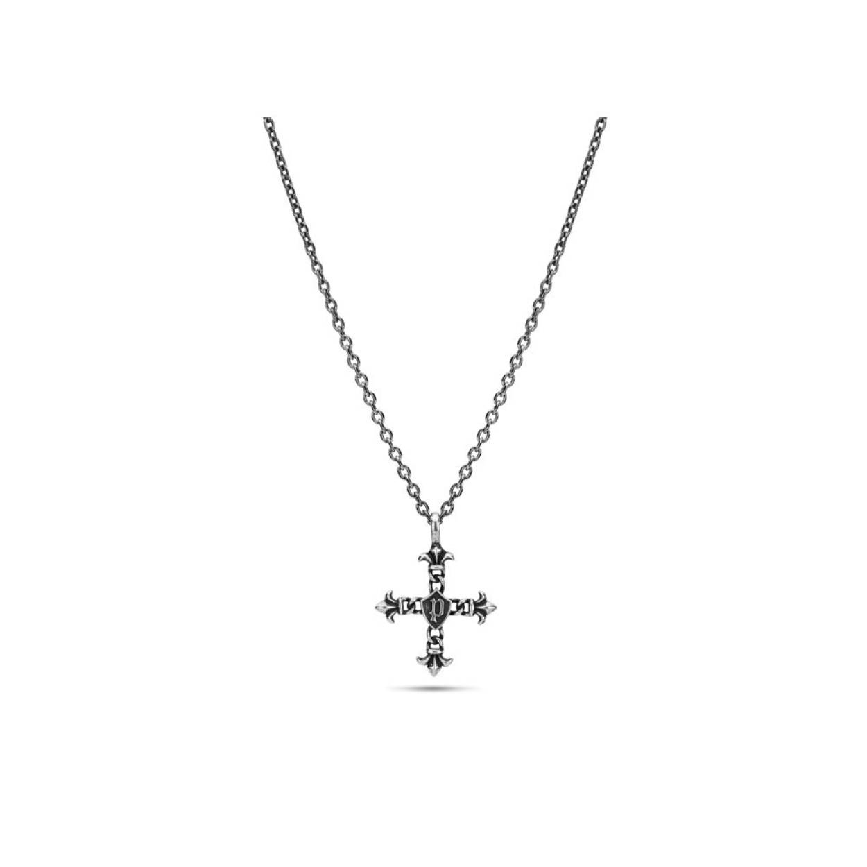 Stalen grijze ketting met kruis