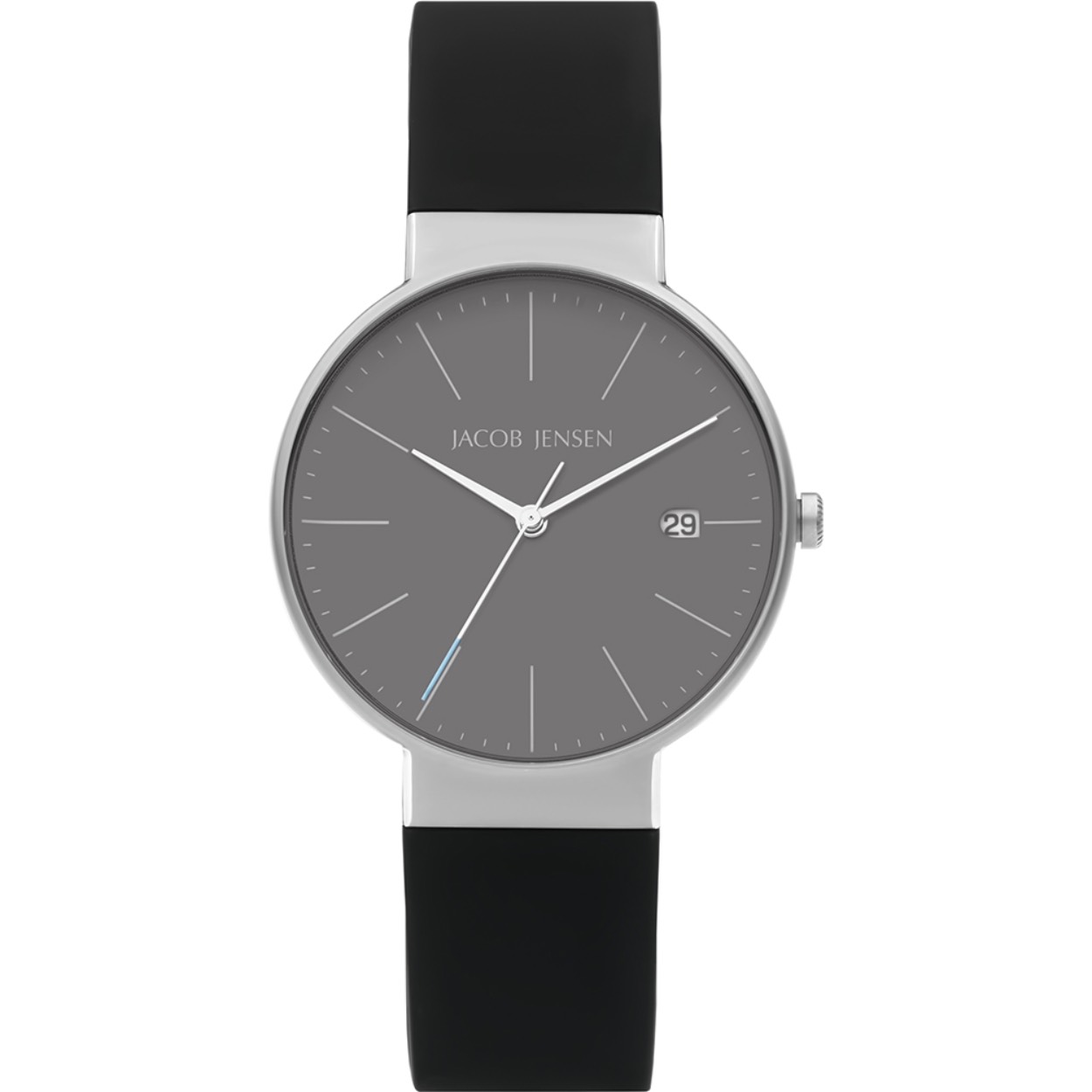 Dit Jacob Jensen horloge heeft een Titanium kast met een diameter van 37 mm en is voorzien van een Rubber band. In de kast bevindt zich een Miyota kwaliteitsuurwerk en is afgewerkt met Saffierglas.

Het horloge is 5ATM. Dit betekent dat het horloge geschikt is om mee te douchen. Verder wordt het horloge geleverd met 2 jaar garantie.