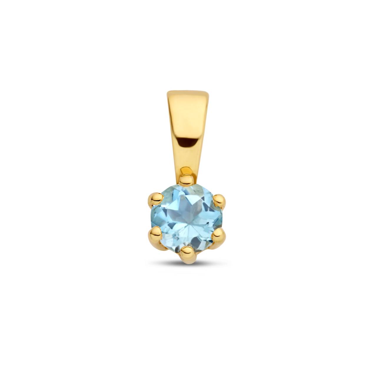 14k Geelgouden geboortesteen hanger uitgevoerd met een schitterende steen. De hanger heeft een afmeting van 9x4.2mm.