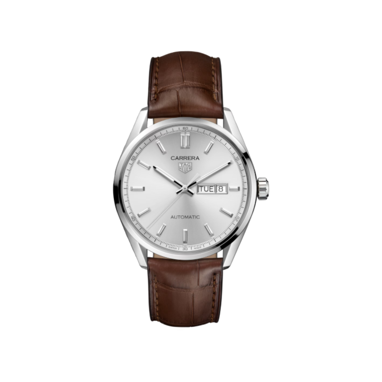 Dit TAG Heuer horloge behoort tot de Carrera Day Date collectie. Referentienummer: WBN2011.FC6484

Deze elegante uitdrukking van de TAG Heuer Carrera, geboren uit de behoefte om elke uitdaging aan te gaan, is even prestigieus als trots. Opvallend luxueus met een dramatische zilveren sunray geborstelde wijzerplaat, dit is een horloge vol zelfvertrouwen en stijl. Het ontwerp van deze TAG Heuer Carrera is nauwkeurig bijgewerkt met oudere wijzers voor een betere leesbaarheid en verfijnde indexen voor een betere leesbaarheid.

De TAG Heuer Carrera is voorzien van een automatisch uurwerk en de kast is gemaakt van edelstaal. Het horloge heeft een diameter van 41mm en is getest op een waterdichtheid van 10 ATM / 100 meter. De horlogeband is gemaakt van edelstaal. Dit horloge heeft een automatisch uurwerk, calibre 5 met een gangreserve van 38 uur.

Met 41 mm zorgen de stalen, geborstelde en gepolijste oppervlakken voor een elegant statement, een dat een trots onderdeel is van de TAG Heuer Carrera-collectie.
Het staal van de kast staat in contrast met een fijne bruine alligatorband, die een onderscheidend tintje geeft aan dit prestigieuze horloge.

