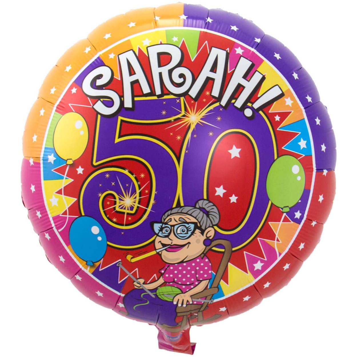 Sarah 50 jaar Knalfeest folieballon - 43cm. Inhoud: 1 folieballon. Kleur: Meerkleurig. Bijvoorbeeld te gebruiken tijdens de volgende feestgelegenheid/feestgelegenheden: Verjaardag, Kinderfeestje. Deze folieballon is 17 inch/43 cm. Het artikel is gemaakt van folie.