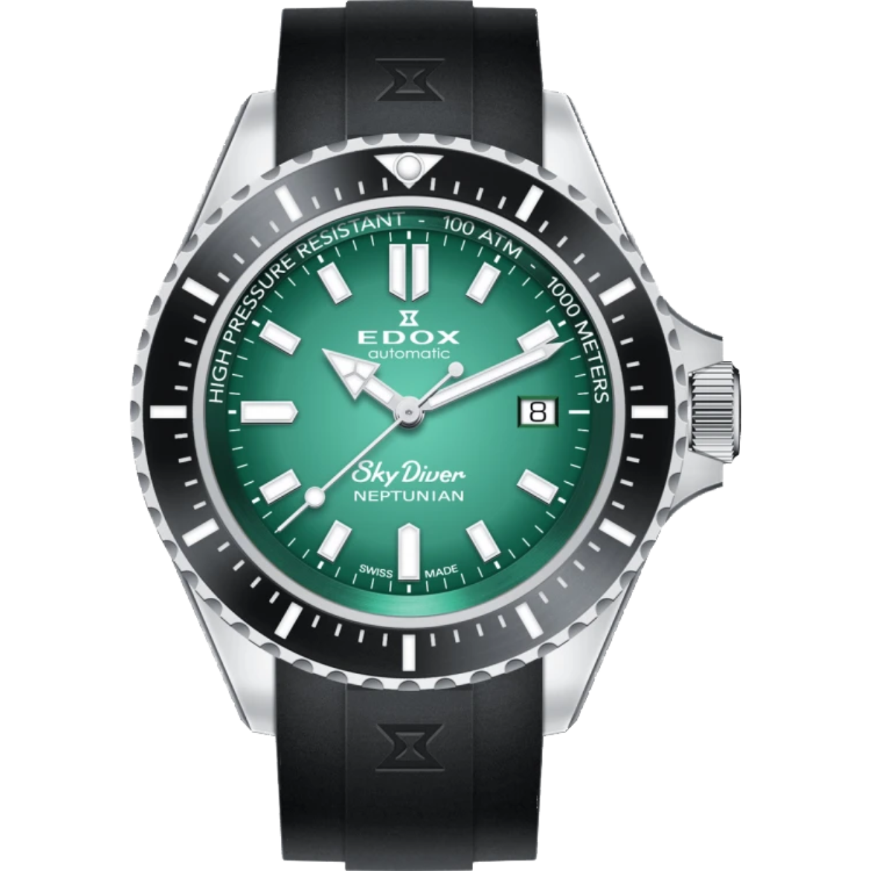 De Edox Skydiver Neptunian Automatic 80120 3NCA VDN is een fantastisch horloge met een ongelooflijke hoeveelheid karakter. Het is een hommage aan paratroopers en de zware uitdagingen die ze soms moeten overwinnen.
Het horloge zelf is van alle gemakken voorzien: prachtig saffierglas met AR coating, een automatisch Swiss Made Edox Cal. 80 uurwerk, maar liefst 1000m waterdichtheid, een keramisch lunette en een fijne rubberen band. Een serieus duikhorloge met een leuk stuk historie.