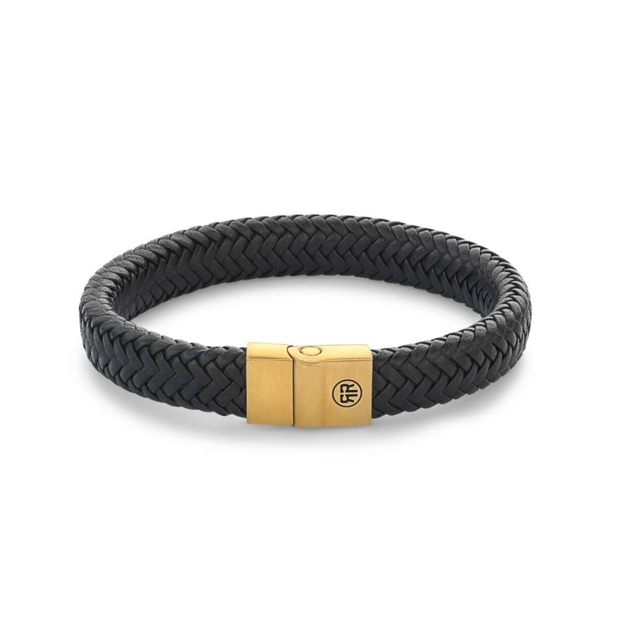 Rebel & rose armband full metal herringbone black gold RR-M0021-G-L