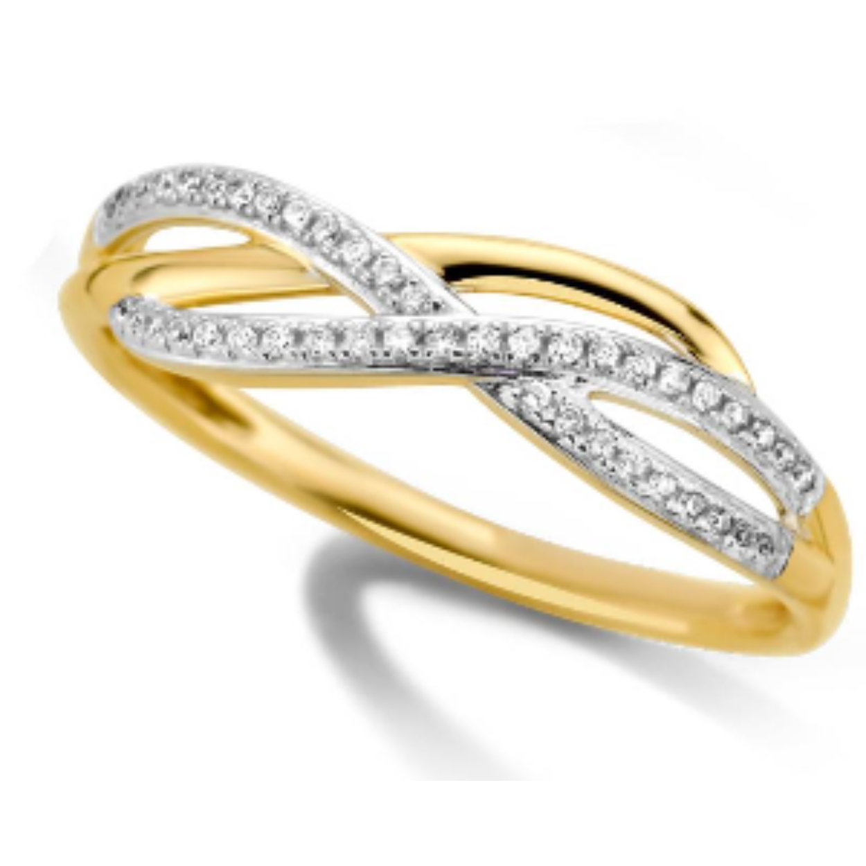 Geel goud 18 karaat ring golfje met 0.09ct briljant