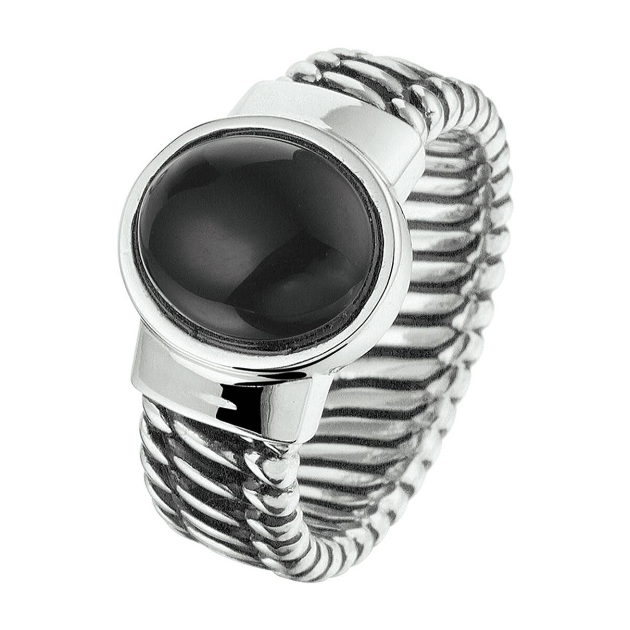 Stijlvolle zilver geoxideerde ring uitgevoerd met een schitterende onyx steen van 12x10mm. Het donkere design geeft deze ring een casual look.