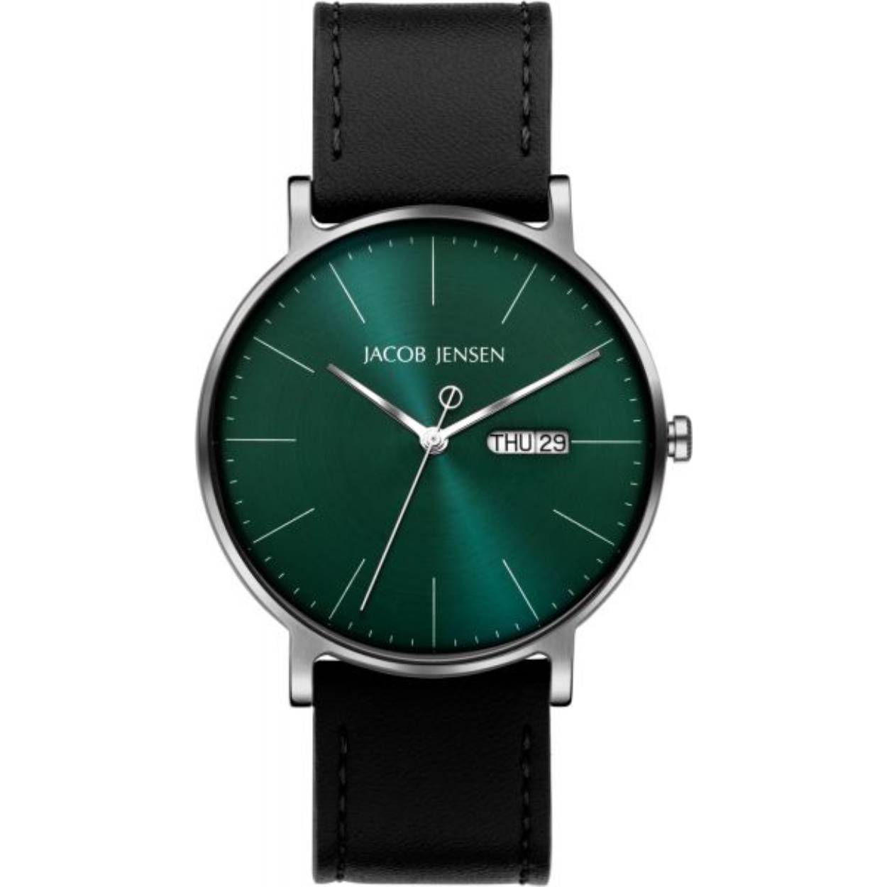 Jacob Jensen horloge, Timeless Nordic tit.groen/zwart leer