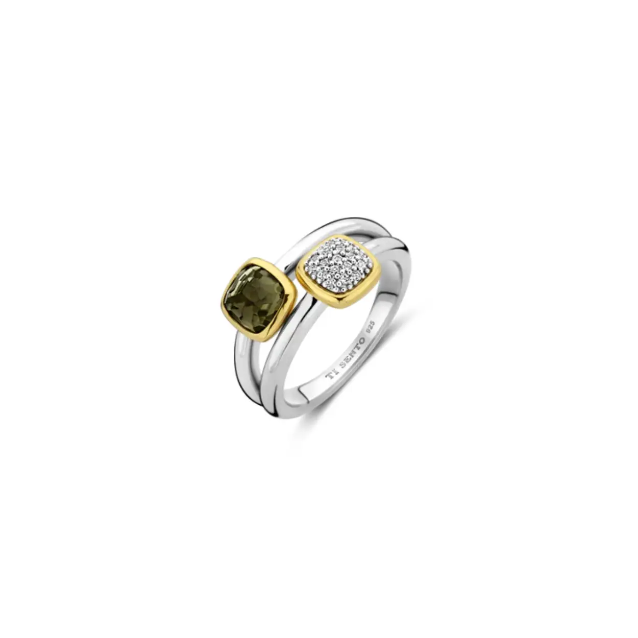 TI SENTO Zilveren Ring 12352KA. Dit verfijnde sieraad bestaat uit twee banden, beide vervaardigd uit 925 sterling zilver