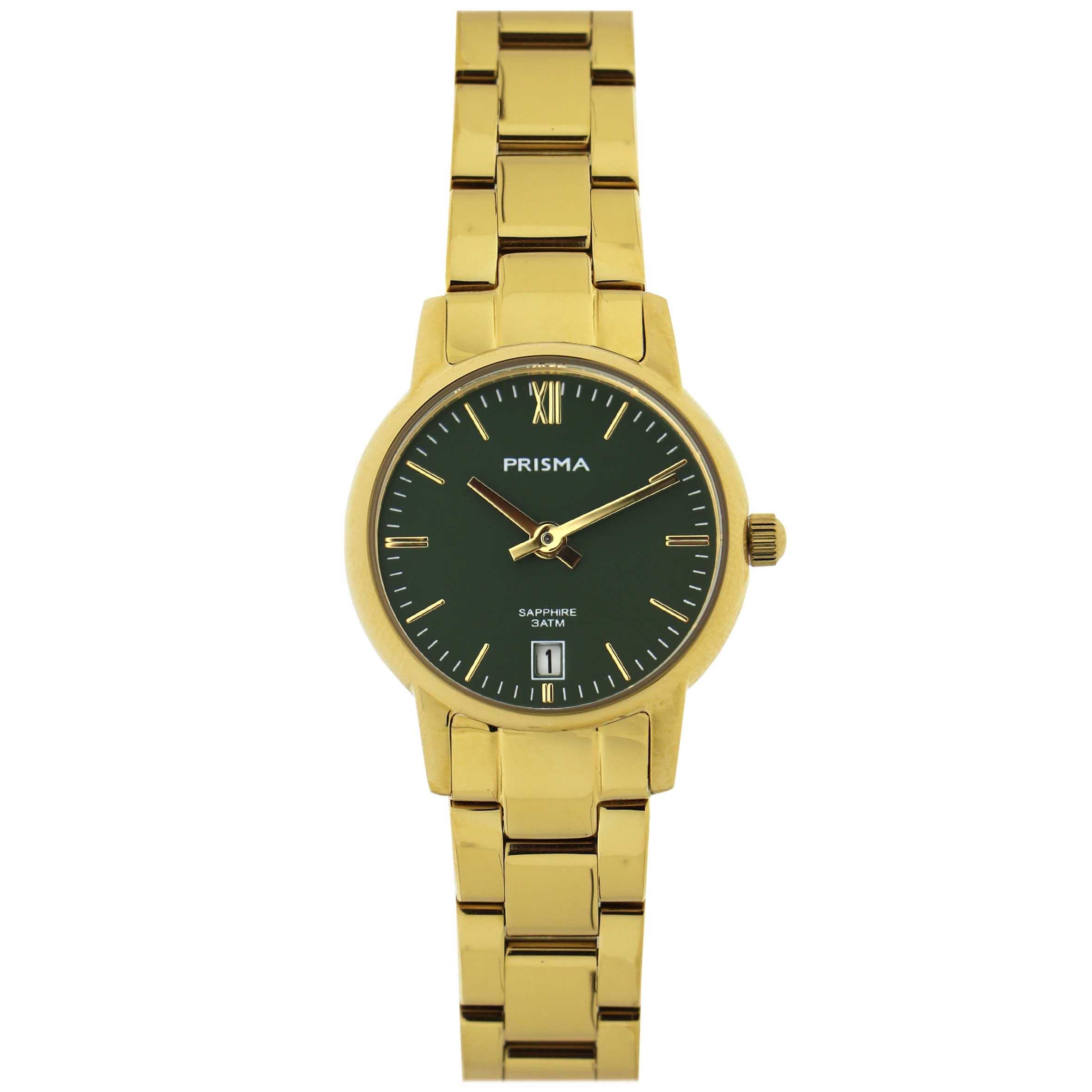 Prisma horloge P2367  Penina Gold groen dames edelstaal saffierglas 3 ATM

Algemeen
Geslacht: dames
Model: P.2367

Voordelen
- Solid all-stainless steel bracelet goudkleurige met vlindersluiting
- rond model
- wijzerplaat groen met goudkleurige index
- waterdicht all-weather
- glas is zeer krasvast
- quartz uurwerk
- maat kast 22 mm (breedte) 6mm (dikte)

