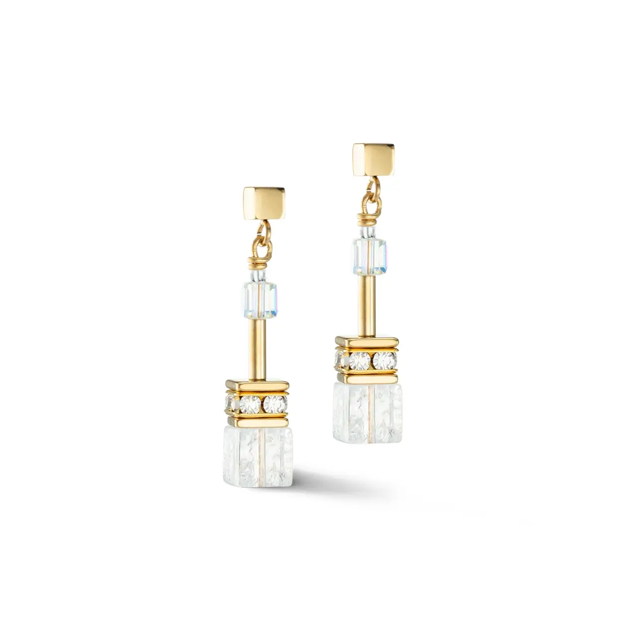 Coeur de Lion, staal goldplated oorhangers met  bergkristal. 