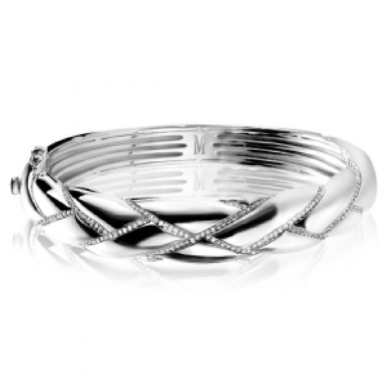 Zilveren slavenarmband met zirkonia.