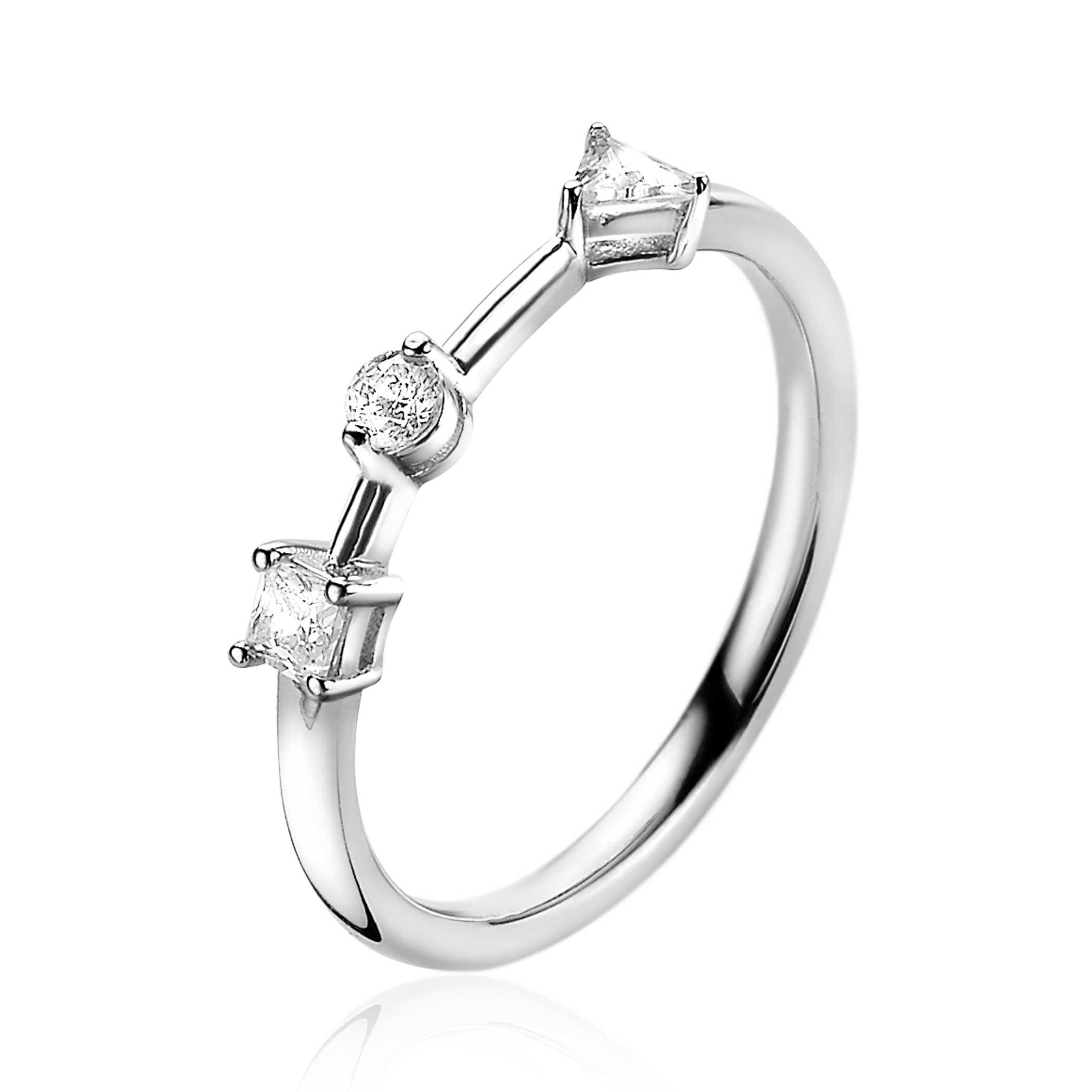 ZINZI zilveren ring ZIR2043 bezet met mooie ronde, vierkante en driehoekige zettingen. De witte zirconia's schitteren in de zettingen.