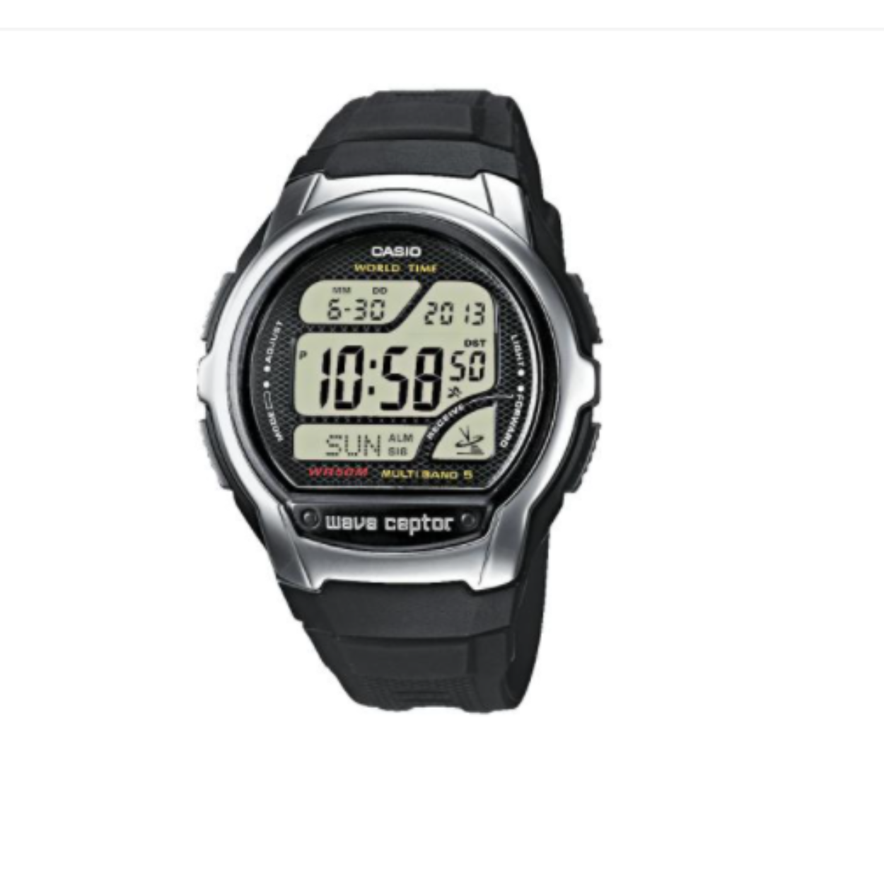 Radio Controlled. Dit horloge heeft onder andere de volgende functies: Stopwatchfunctie - 1/100 sec. - 1 uur, Timer - 1/1 min. - 1 uur, Illuminator, 12/24-uurs tijdweergave, Wereldtijden, Automatische kalender, Radiosignaal-ontvanger (EU, USA, JPN)