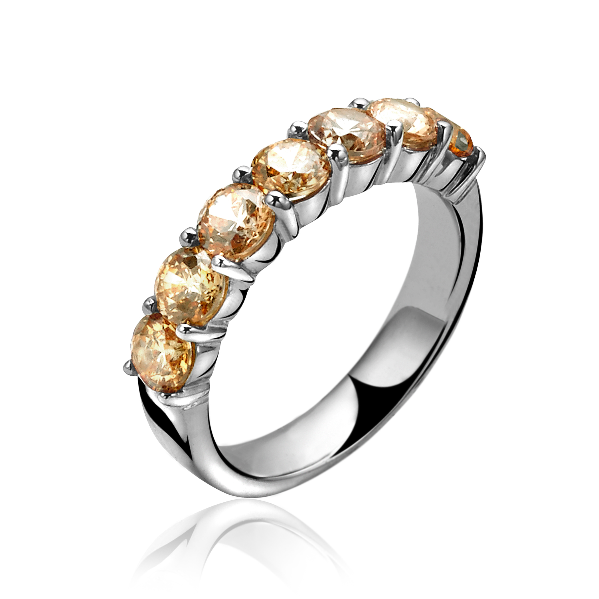 zilveren ring met oranje zirkonia's.