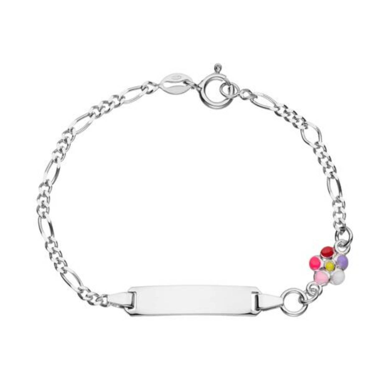 Zilveren graveer armbandje met bloem. Lengte 12 + 2cm. 