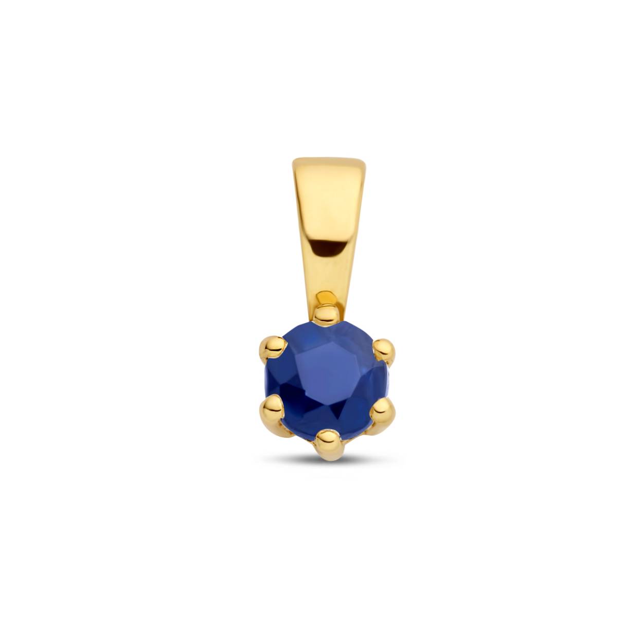 14k Geelgouden geboortesteen hanger uitgevoerd met een schitterende steen. De hanger heeft een afmeting van 9x4.2mm.