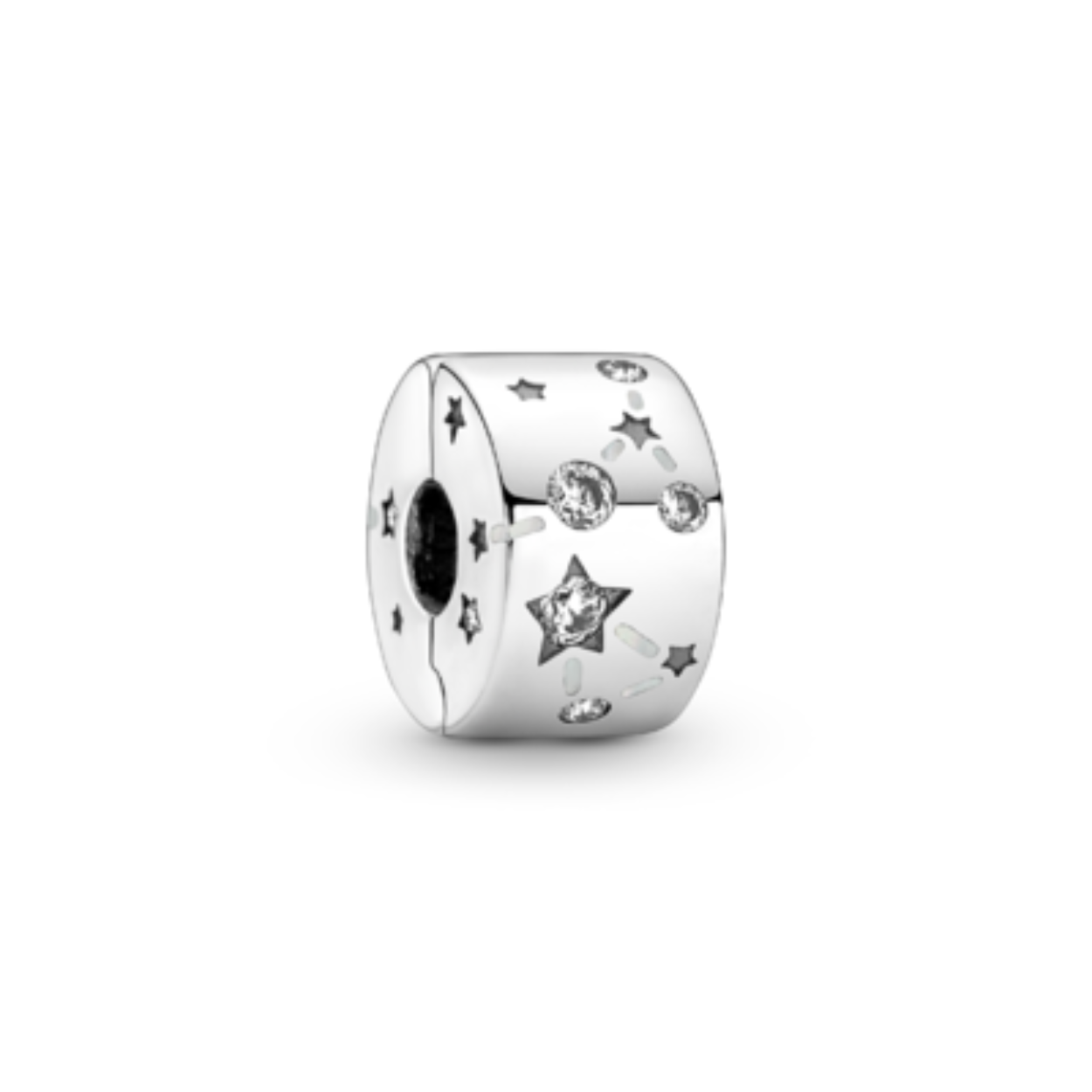 Pandora Constellation sterling silver clip with clear cubic zirconia and shimmering silver white enamel