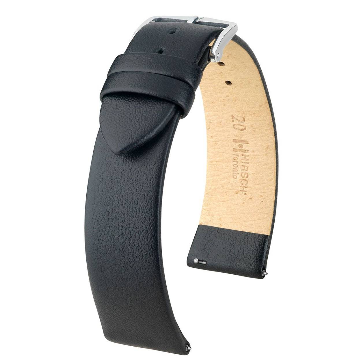 "Hard shell, soft core" - volgens dit motto, onze TORONTO horlogeband boeit met eenvoudige elegantie. Deze armband ziet er zowel robuust als zijdezacht uit om de pols. Hier combineren wij Italiaans kalfsleder met een bijzonder fijne nerf met het beproefde HIRSCH Softglove voeringleder. Bovendien ronden het vlakke design en de fraai gevormde sluiting in het Tradition-design deze edele lederen band harmonieus af.
