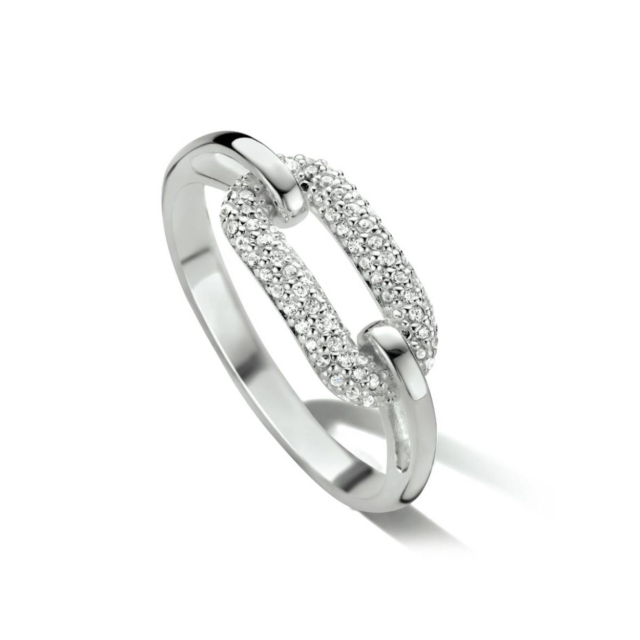 Gerhodineerd 925 zilveren ring uitgevoerd met schitterende zirkonia.