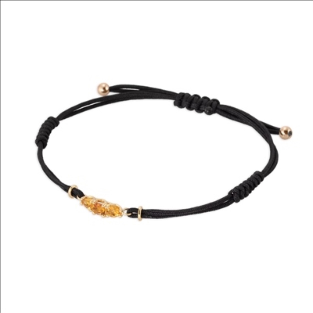 Zwart koord armband 18 k geelgoud en citrien 