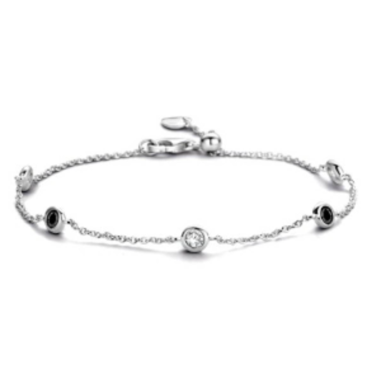zilveren armband met witte en zwarte zirkonia verstelbaar