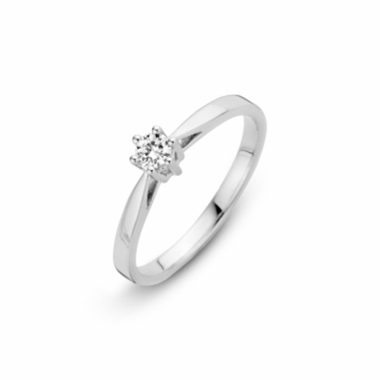 Witgouden solitair ring met 0.05ct in de kwaliteit G-VSI.
Deze ring is verkrijgbaar in het geel,wit en  rosé.