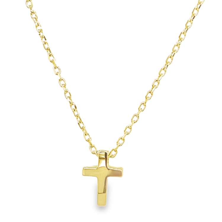 Dit 14-karaats geel gouden ankerschakel collier is onwijs leuk! Het hangertje (dat bij het collier hoort) is een kruisje welke is glad gepolijst en aan beide zijden een lichte bolling heeft. Het collier loopt door de hanger heen en de hanger is langs het collier te bewegen.
