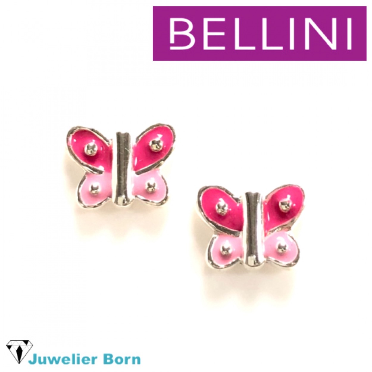 Bellini zilveren oorstekers vlinder emaille