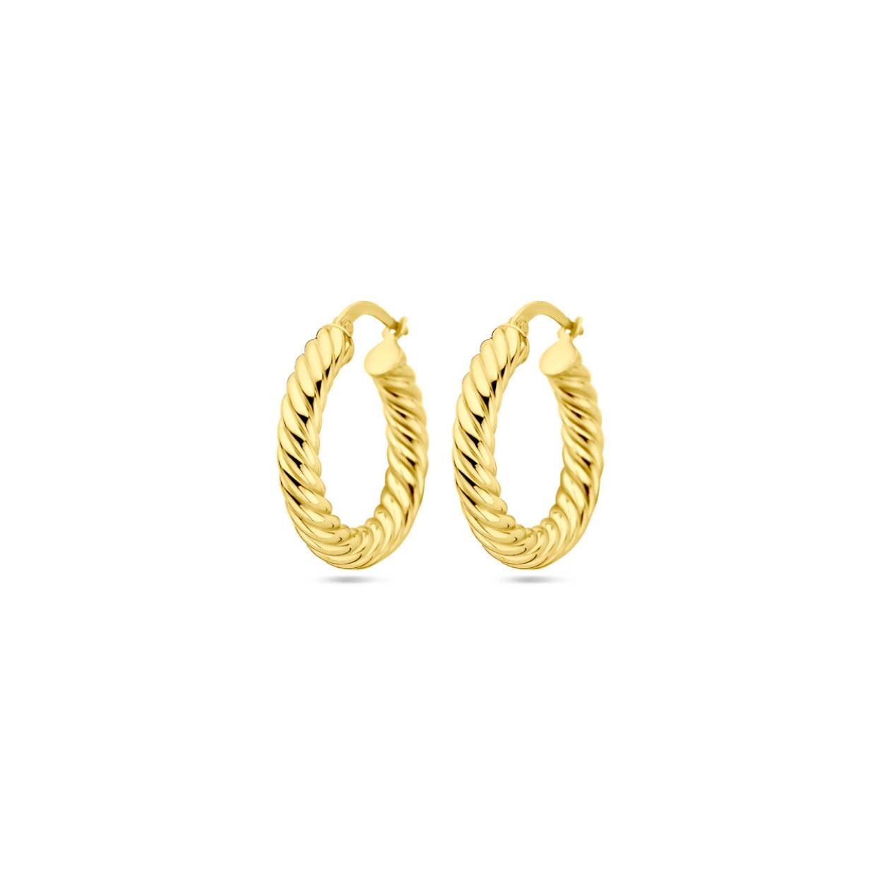 Gouden Oorringen 14kt gedraaid 4mm breed en 23mm diameter