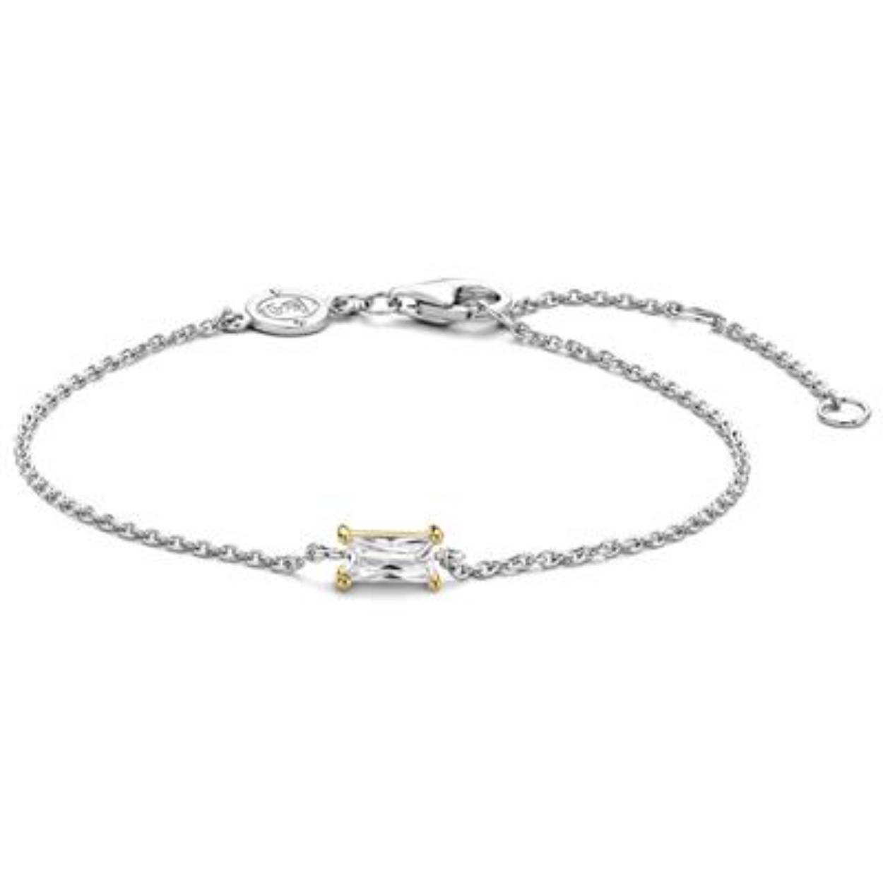 deze TI SENTO - Milano gold-plated zilveren armband 2973ZY is de witte cubic zirconia steen, bevestigd in een vergulde prong zetting. 