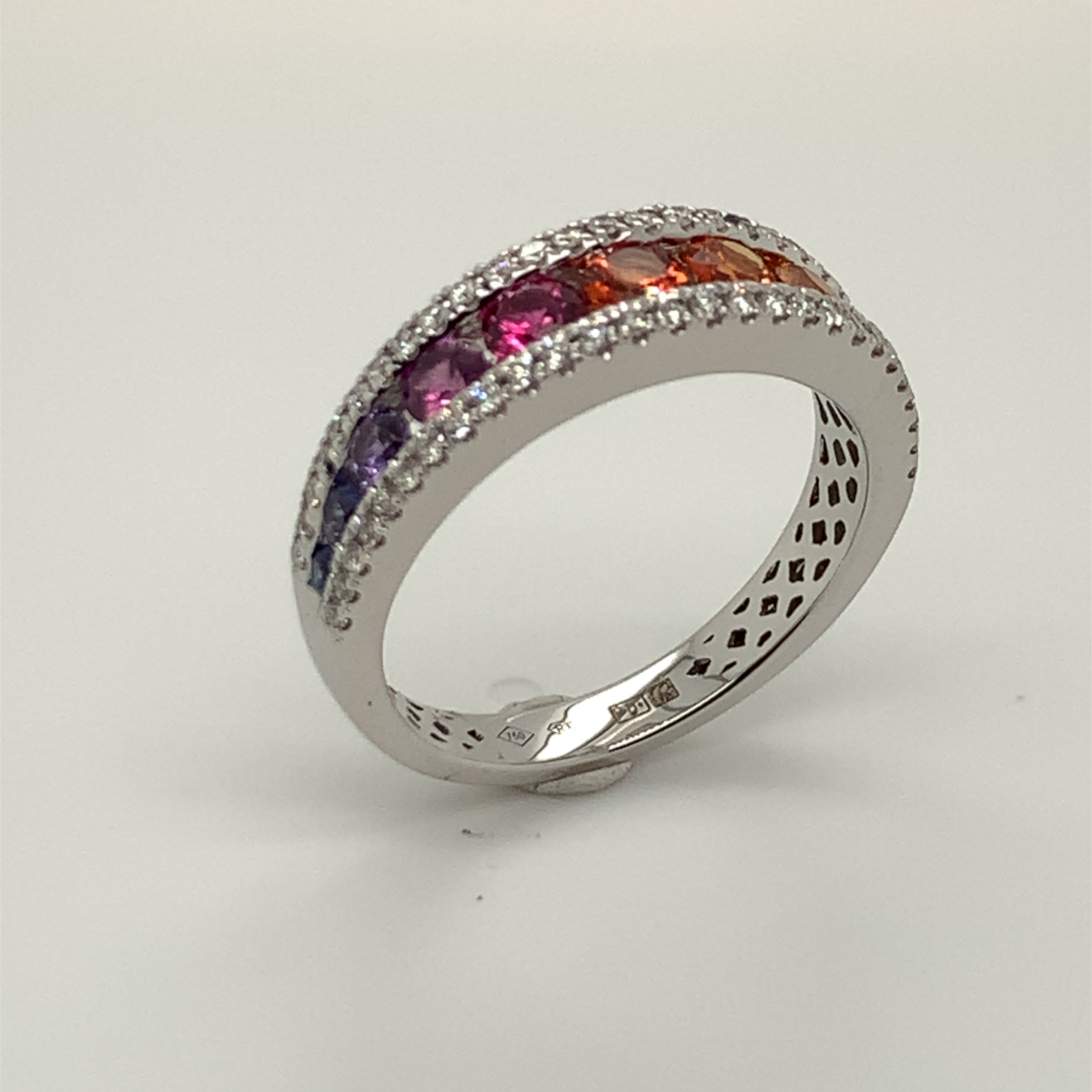 Prachtige gouden regenboog ring 18krt 54-0.25/11-1.08 regenboog saffier