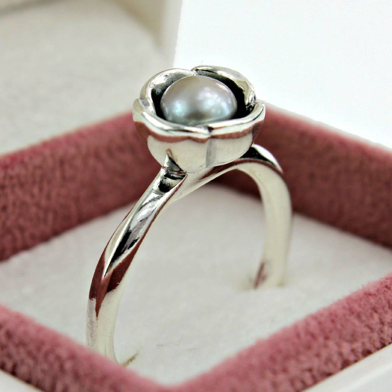 zilver ring met parel