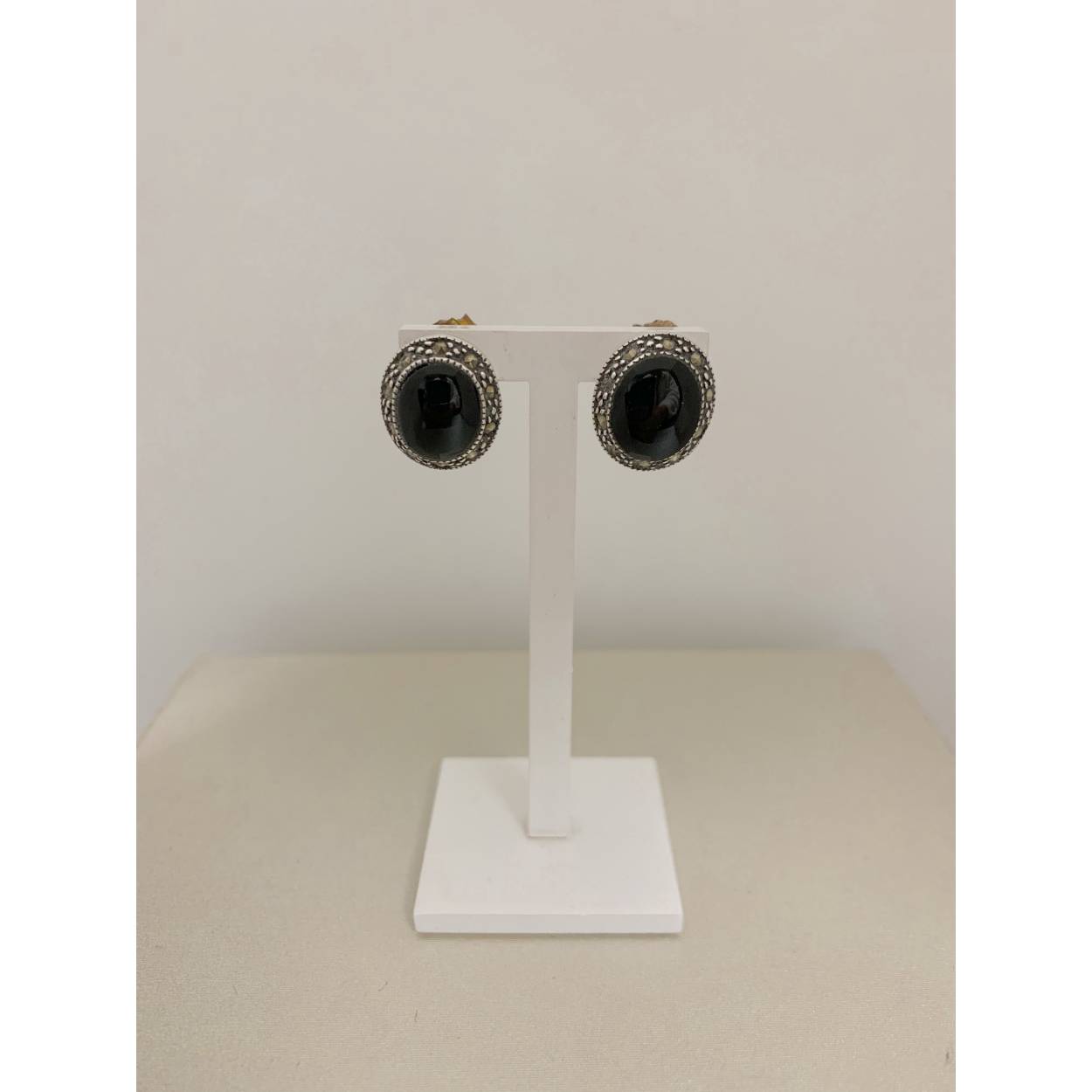 VINTAGE zilveren oorstekers - onyx