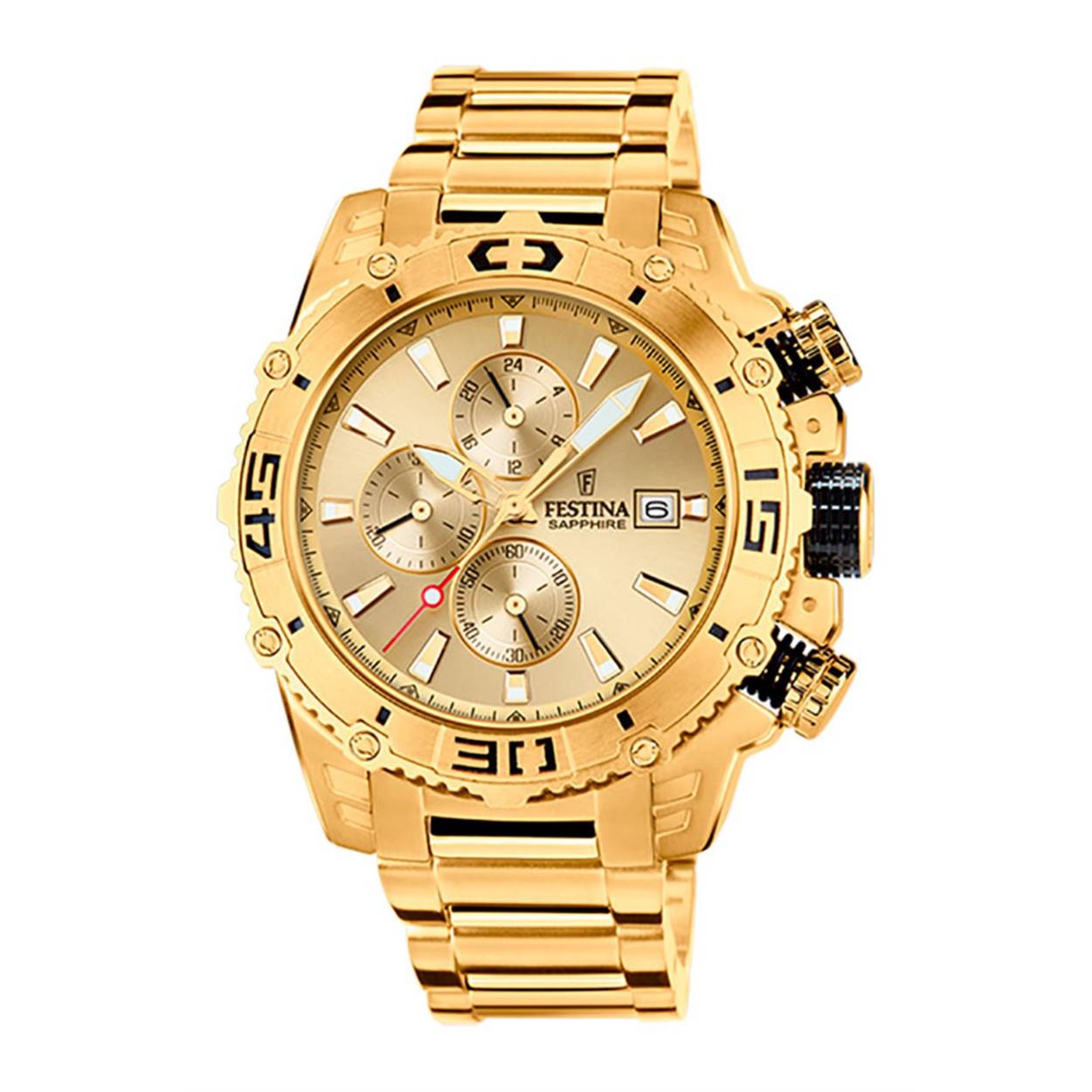 een stoer uurwerk van Festina in goudkleur.
100m waterdicht